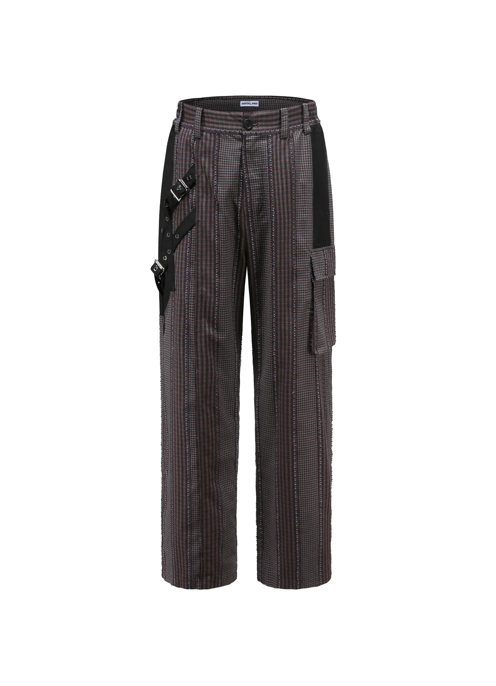21FW Belt straps detail Striped patchwork trousers